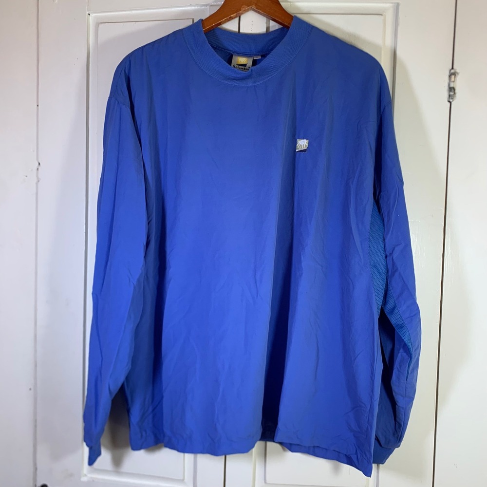 Solumbra Sun Precautions Mens Large Blue Long Sleeve Sun Shirt Mesh Vent USA